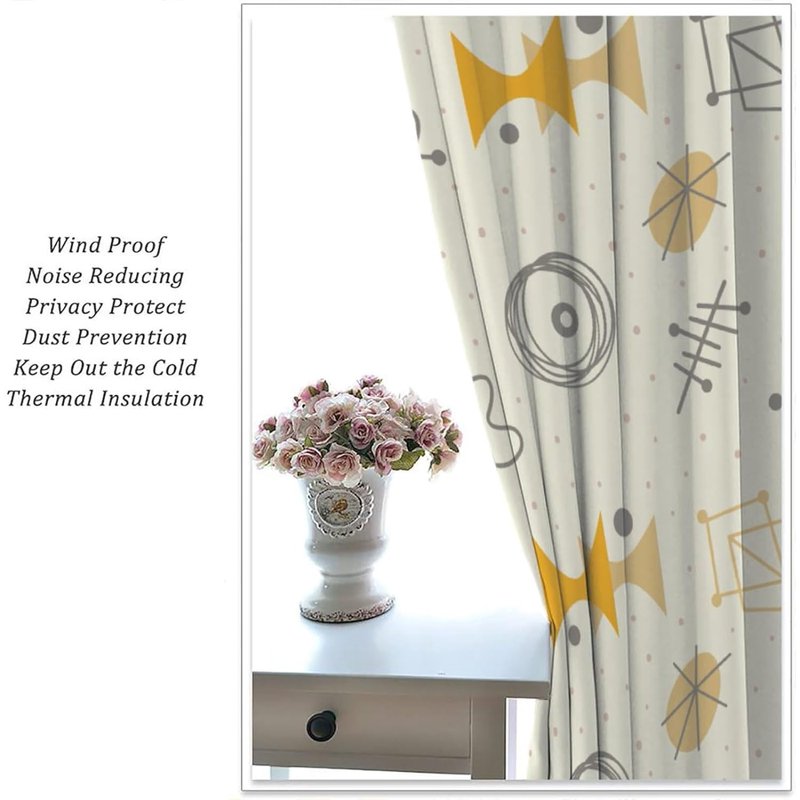 Retro 50s Atomic Style Curtains - Insulated Window Drapes for Bedroom & Living Room