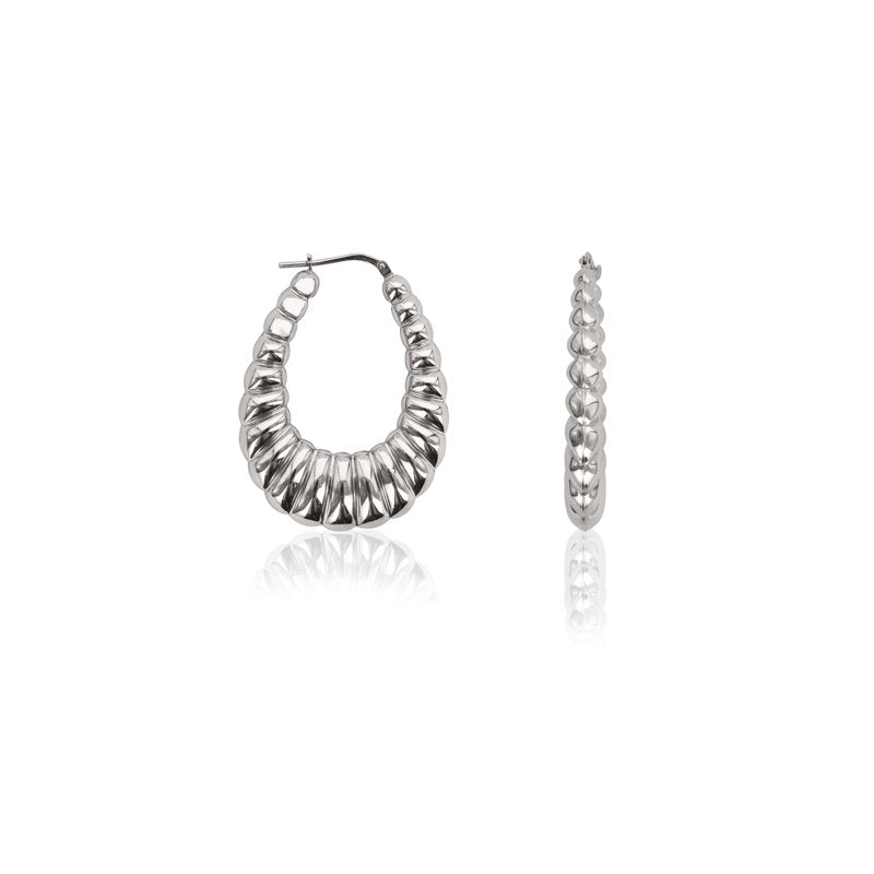 Sterling Silver Hoop Earrings for Women Rhodium Plated Oval Shrimp Style
