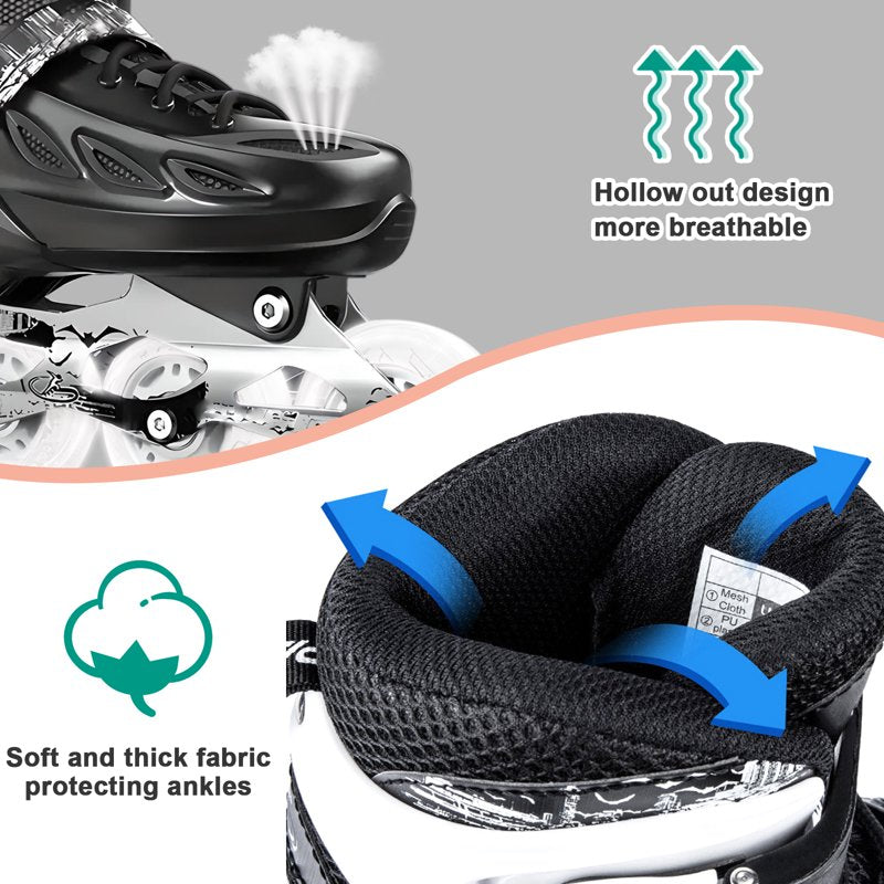 Adjustable Unisex Inline Skates with Light-Up Wheels for Teens & Adults