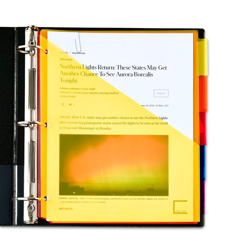 8-Tab Plastic Dividers with Pockets for Binders - Vibrant Colors, Pack of 5 or 8
