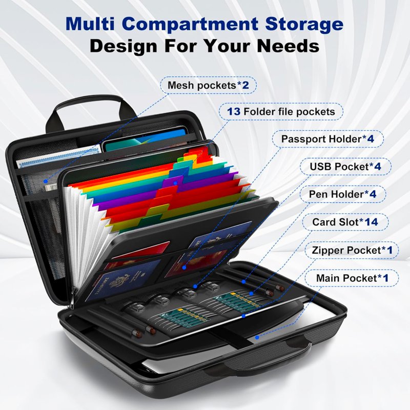 Fireproof Document Safe Box with Lock and Accordion Organizer - Black