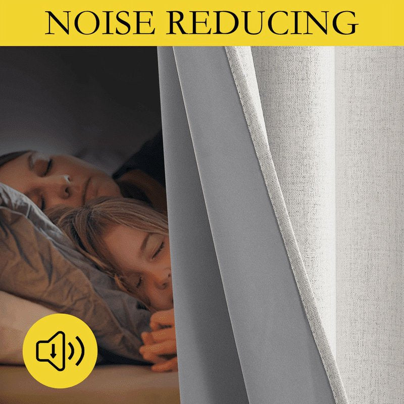 Blackout Linen Curtains for Bedroom Energy Saving Noise Reducing Grommet Drapes