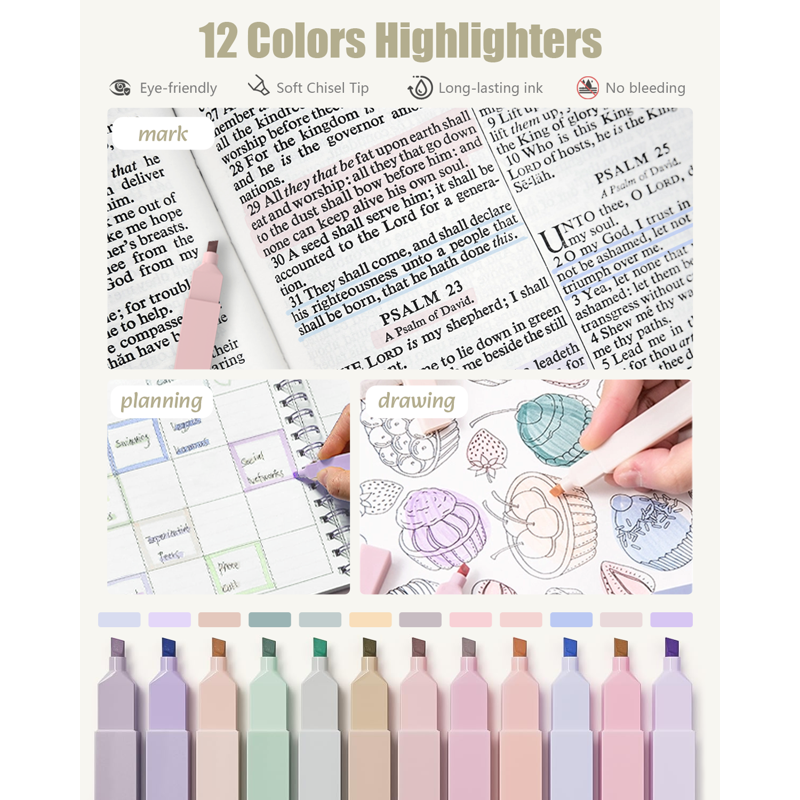 Blue Four Candies 39-Piece Aesthetic School Supplies Set with Pen Case, 12 Highlighters, 6 Mechanical Pencils, 5 Gel Pens