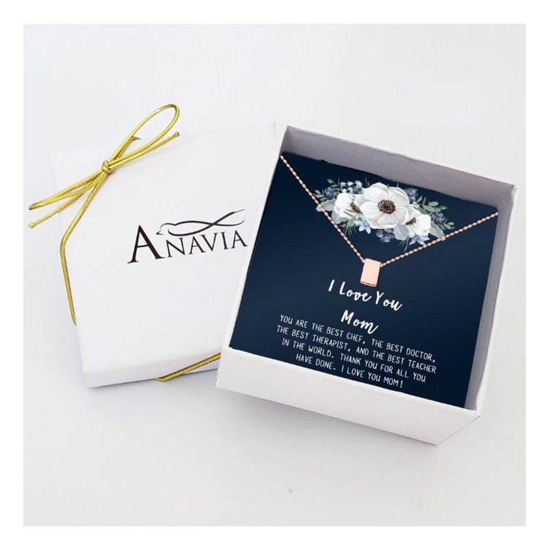 Mother's Day Rose Gold Cube Necklace for Women - Gift Box & Card Included