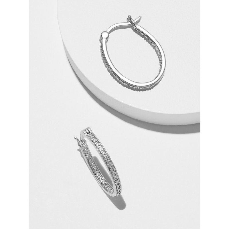 Silver Tone Diamond Accent Hoop Earrings - Inside Out Illusion Jewelry