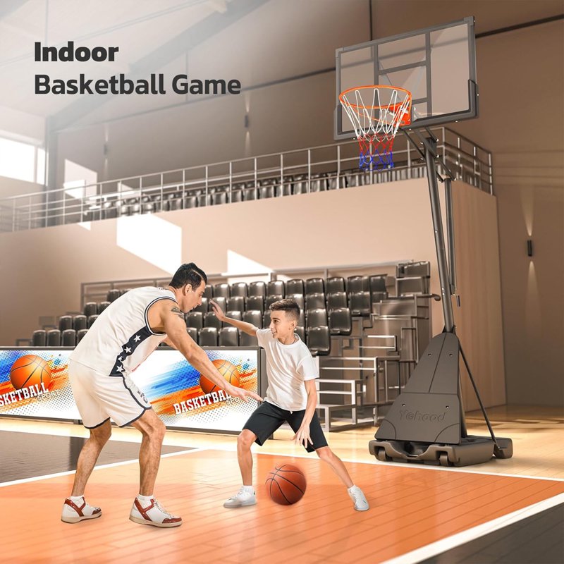 Portable Basketball Hoop System with Adjustable Height 5.25-10FT, Shatterproof Backboard