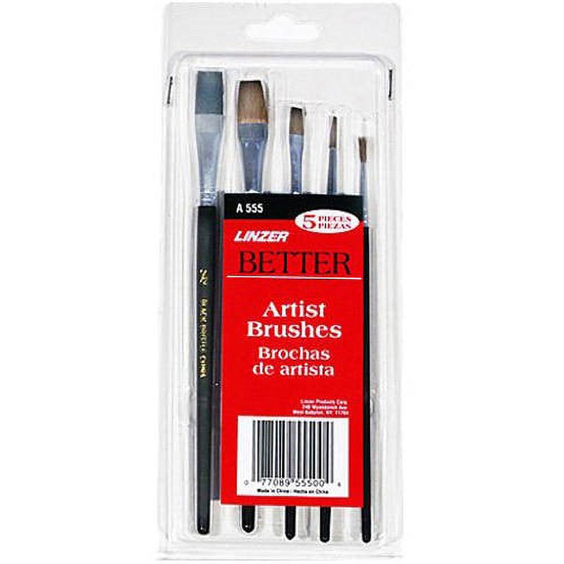 5-Piece Artist Paint Brush Set for Oils Watercolors Acrylics - Natural Bristles