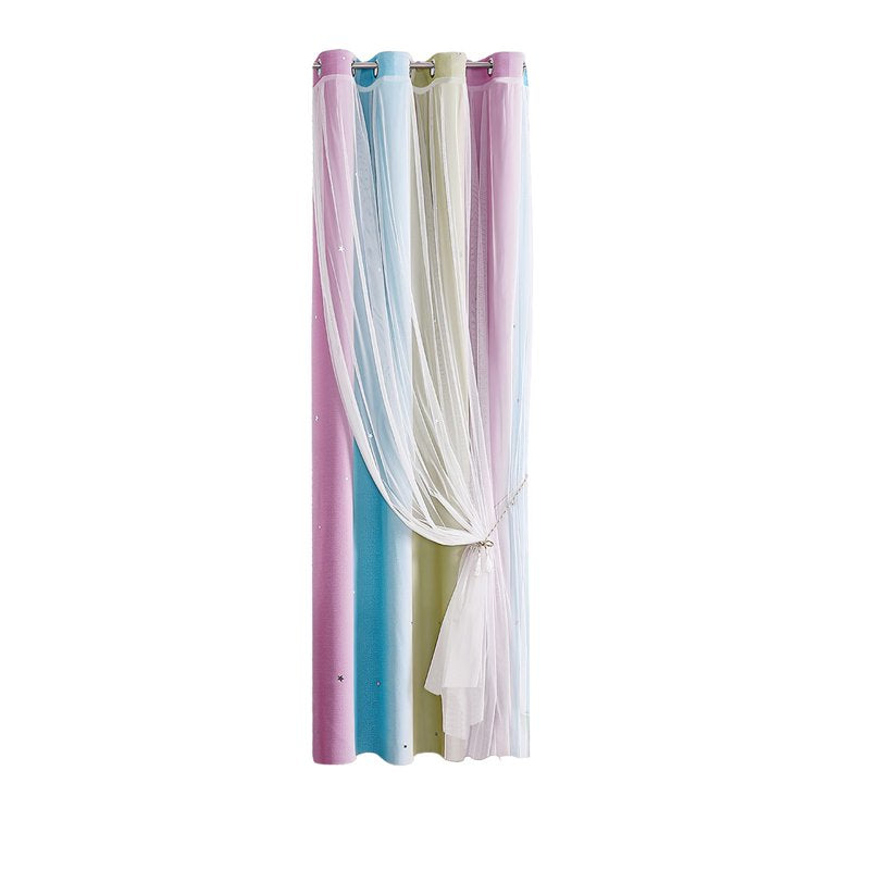 Colorful Rainbow Gradient Stripe Double Layer Blackout Curtain for Girls Bedroom