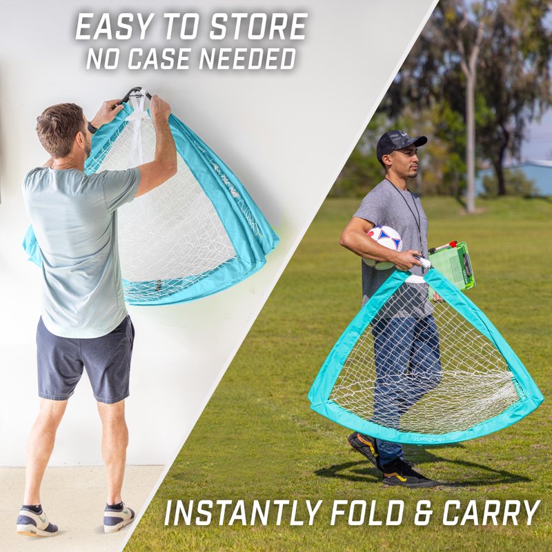 Light Blue GoSports 4 ft x 3 ft Soccer Goal Set - 2 Portable Pop-Up Youth Backyard Nets