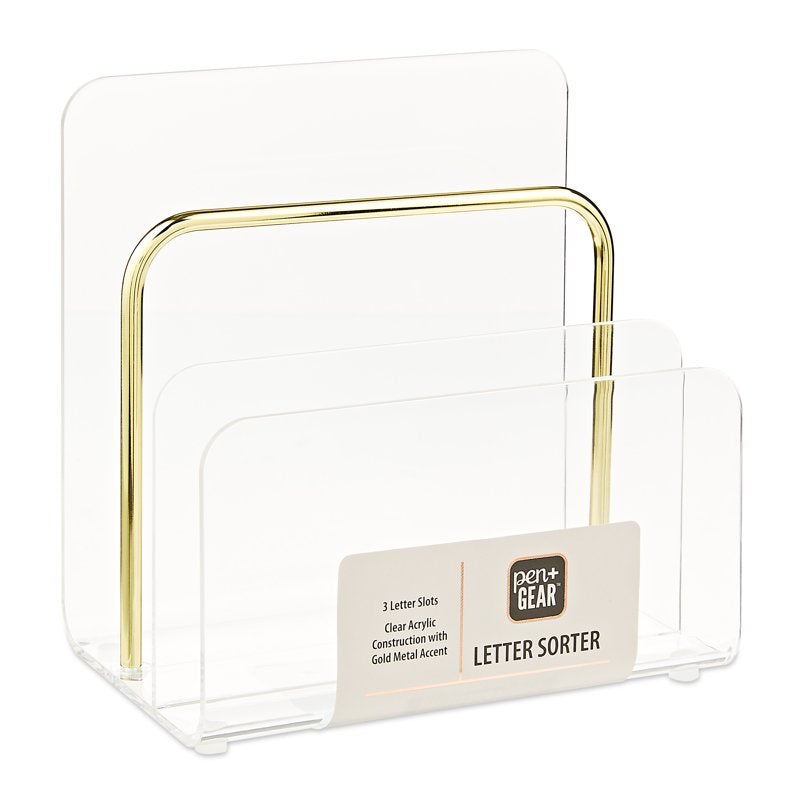 Acrylic Letter Sorter Desktop Organizer with 3 Slots - Clear Office Desk Storage