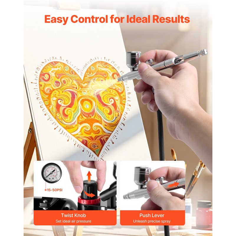 Airbrush Kit with Compressor and 3 Tips for Cake Decorating & Model Painting