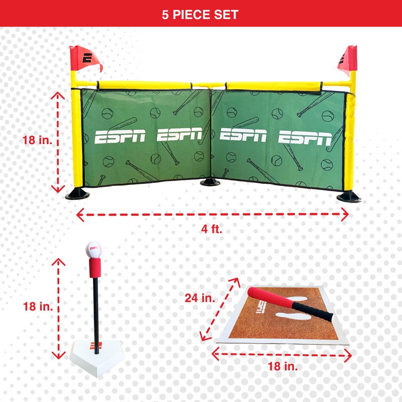 Kids Baseball Set with Batting Tee Foam Bat & Home Run Fence - 5 Piece