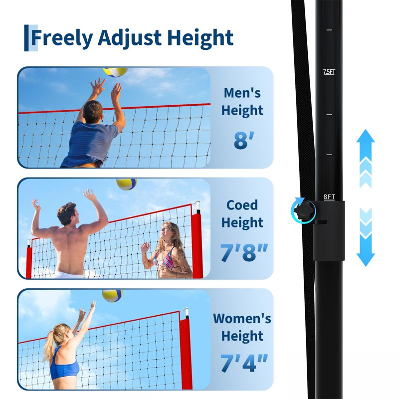 8x11 Ft Volleyball Net System with Adjustable Height Portable Setup for Indoor Outdoor Training