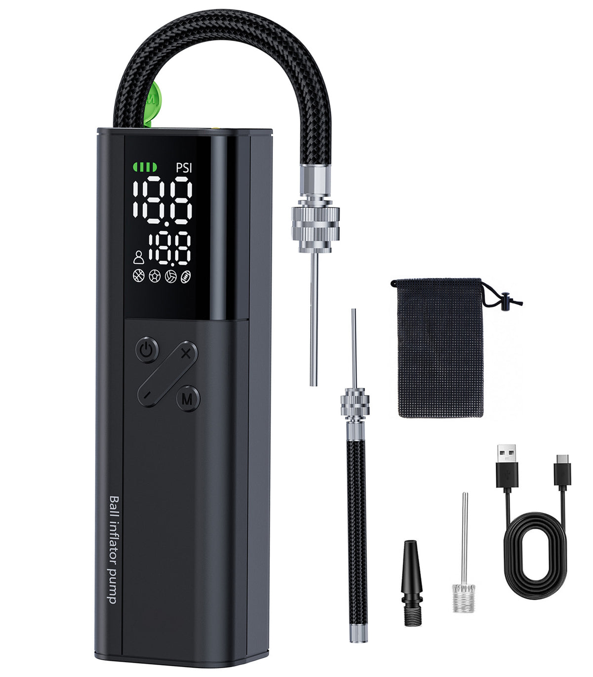 Electric Ball Pump 18 PSI with Gauge & Inflation Needle - Fast Wireless Sports Ball Inflator