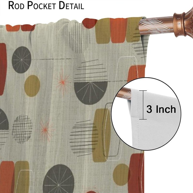 Mid Century Geometric Pattern Curtains - Insulated Room Darkening Drapes, 2 Panels