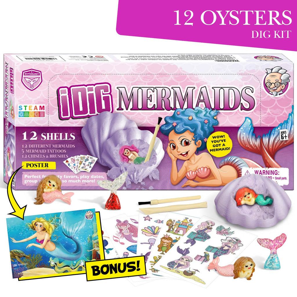 Kids Mermaid Dig Kit with Excavation Blocks and Treasure Hunt - STEM Educational Toy for Ages 6-12