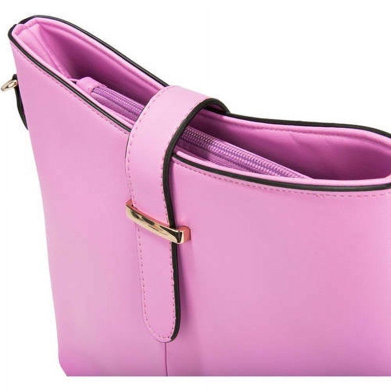 Women's Leatherette Shoulder Bag with Buckle - Purse with Multiple Compartments