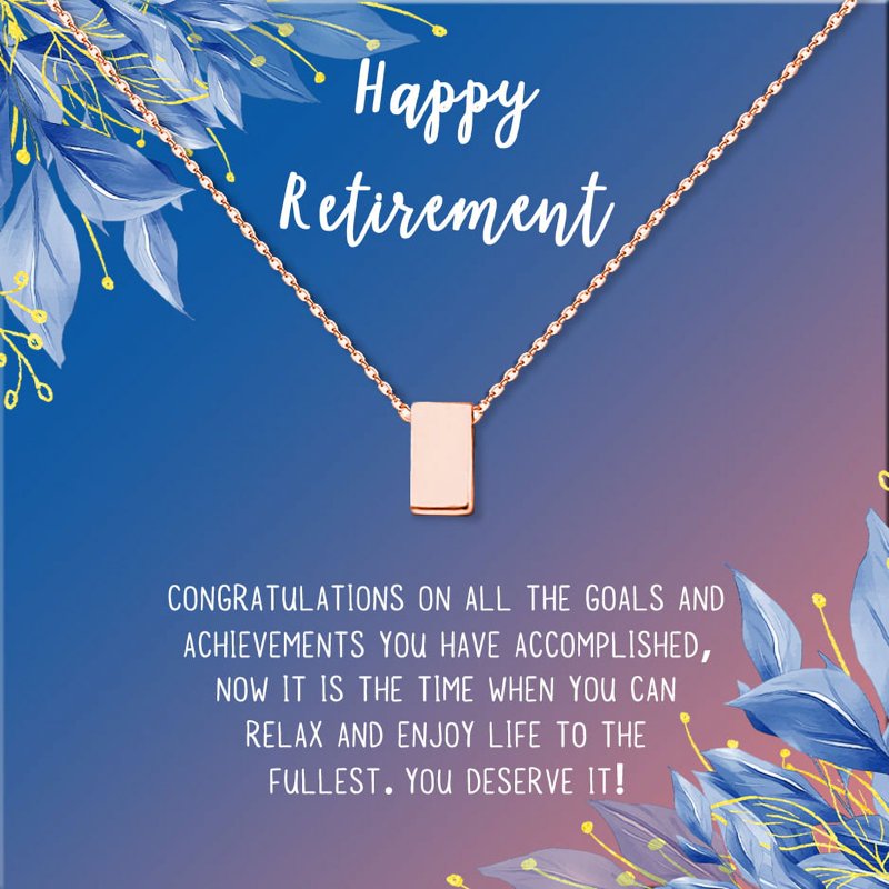 Retirement Necklace for Women - Gift for Teacher, Nurse, Coworker, Friend - Rose Gold Cube & More