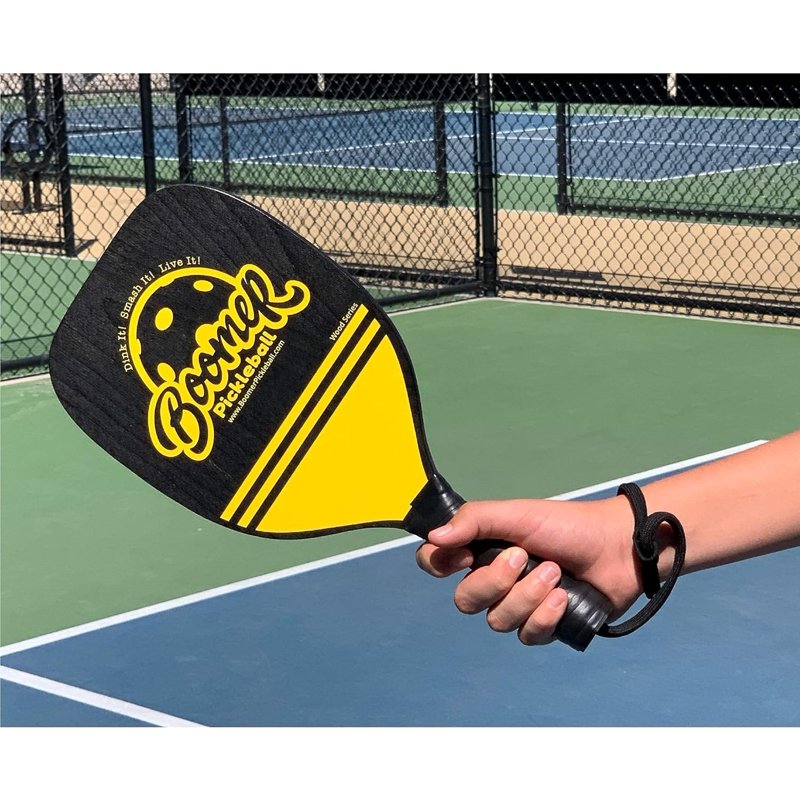 Boomer Wood Series Pickleball Paddle 7-Ply Maple with Cushion Grip & Wrist Strap — Smash Black