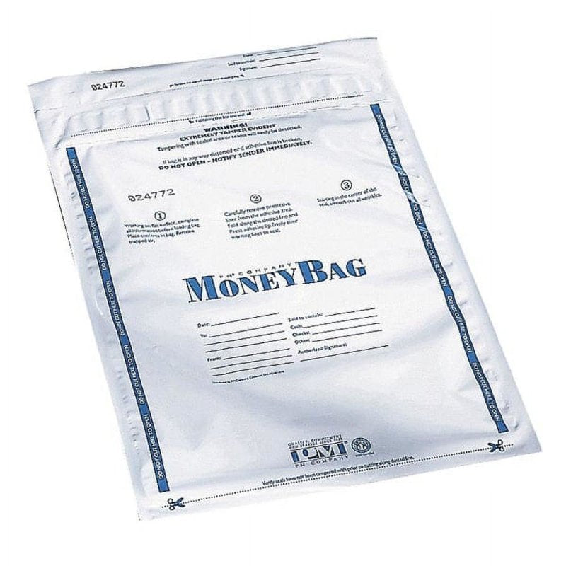 Tamper-Evident Deposit Bags 9x12 Plastic White Pack of 100