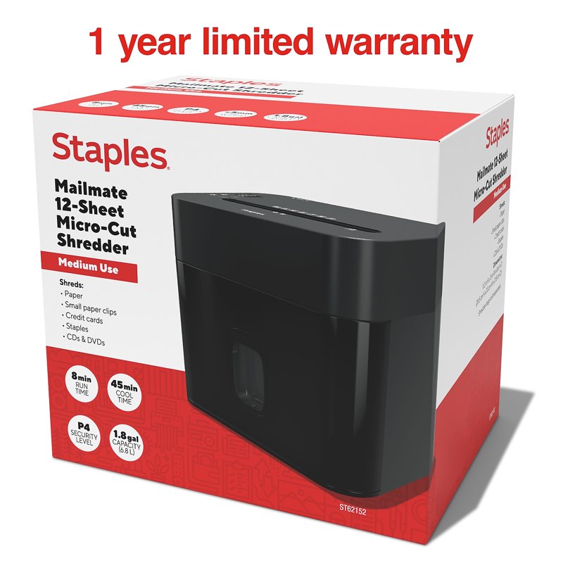 Staples 12-Sheet Micro-Cut Office Shredder with Safety Features