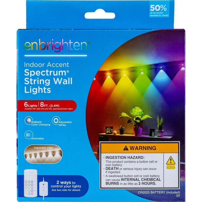 Indoor RGBWIC LED Wall Lights String with Remote - Color Changing 8ft