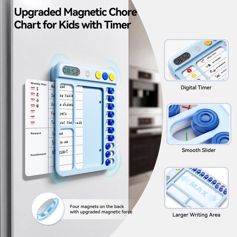 Magnetic Chore Chart with Timer ADHD Visual Schedule Daily Routine Planner