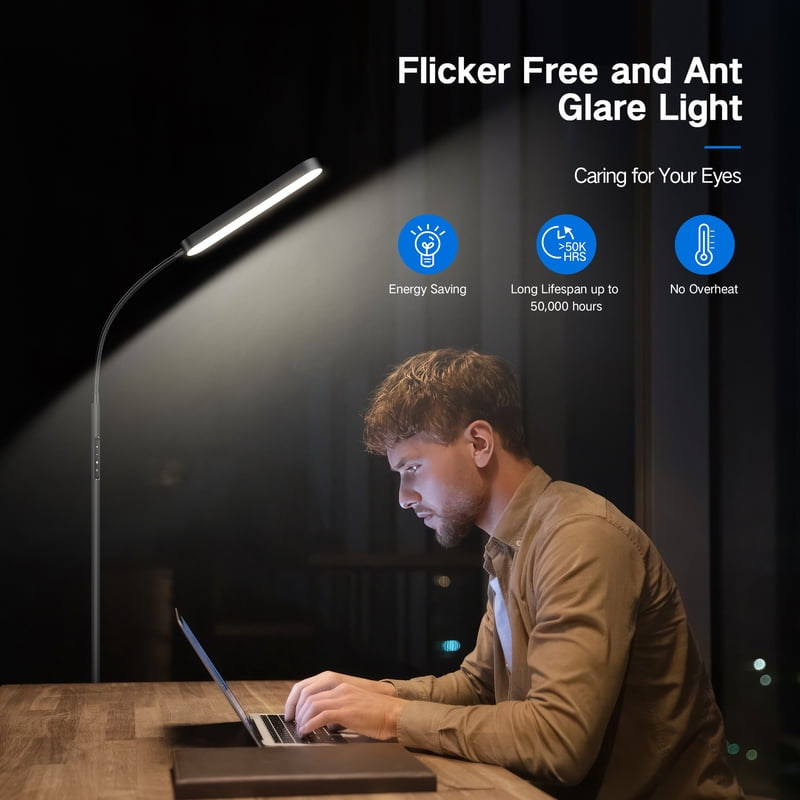 LED Floor Lamp with Remote and Touch Control, Dimmable Brightness, 4 Color Temperatures, Adjustable Gooseneck for Living Room Bedroom Office