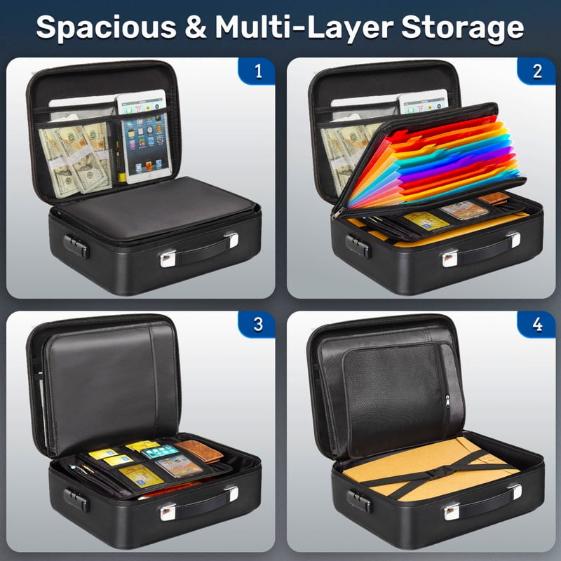 Fireproof Document Box with Lock Waterproof Hard Shell Safe Storage Case
