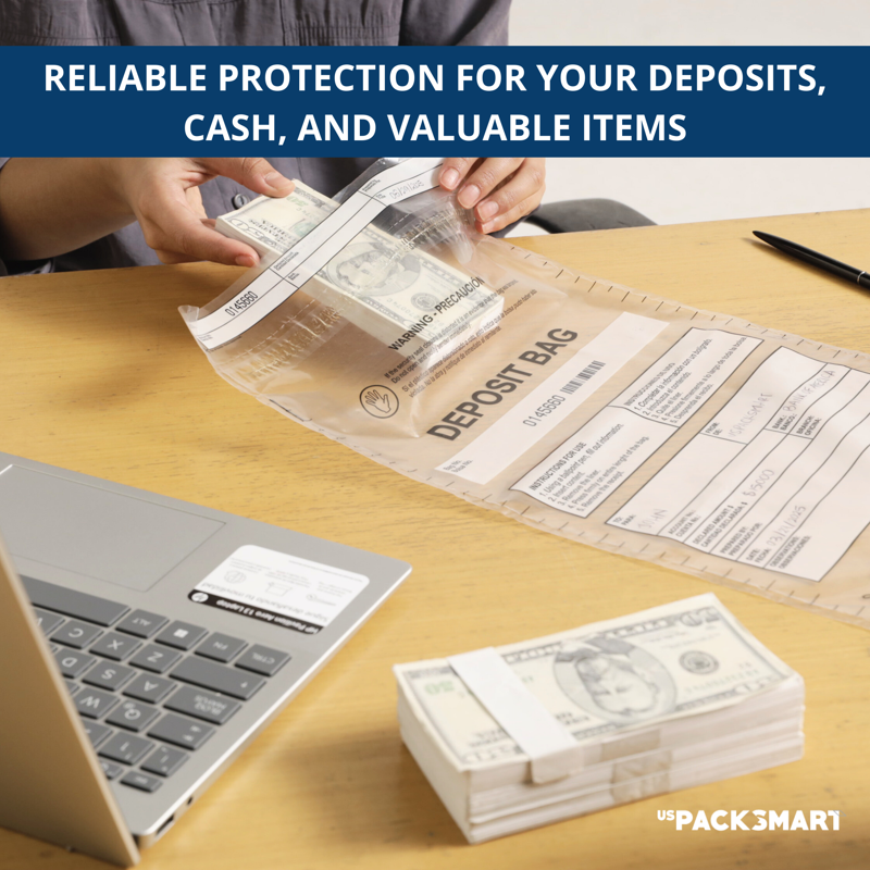 Cash Deposit Bags 9x12 Inch Clear Tamper-Evident Security Bags 100-Pack