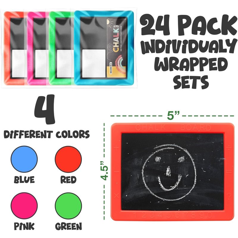 Mini Chalkboard Sets for Kids - Pack of 24 with Chalk & Eraser - Party & Learning Supplies