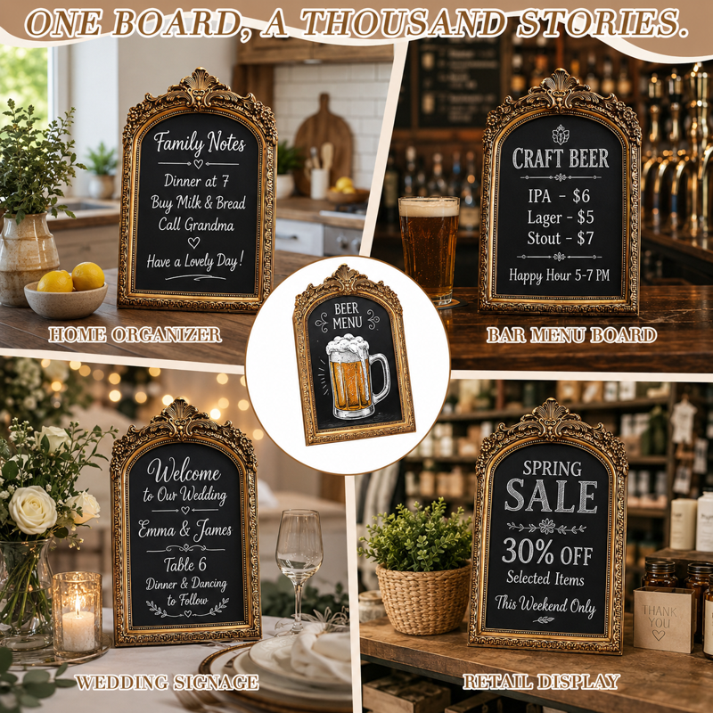 Vintage Gold Frame Tabletop Chalkboard Sign - 7x10 Inch Menu & Event Display