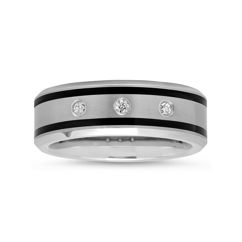 Men's Tungsten Wedding Band 8mm Black Resin Diamond Accent Ring - All Sizes