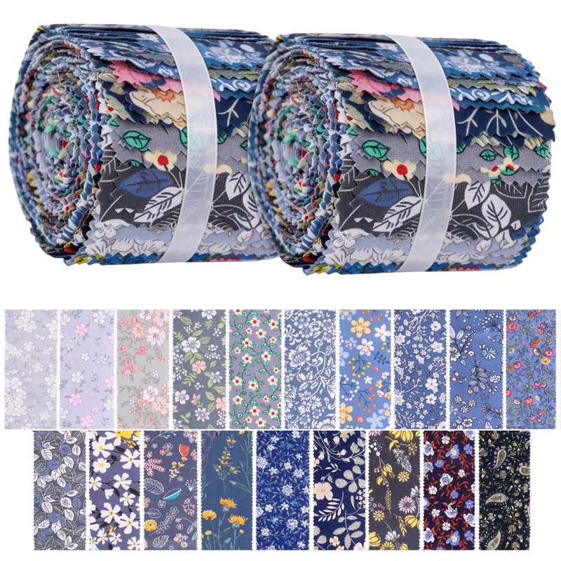 Precut Quilting Fabric Strips Bundle - 76 Pieces, Cotton Floral Patterns