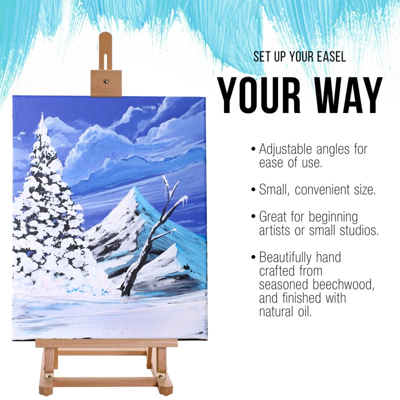 Adjustable Wooden Tabletop Easel for Artists - Holds Up to 22" Canvas, Beechwood Studio Display & Painting Easel