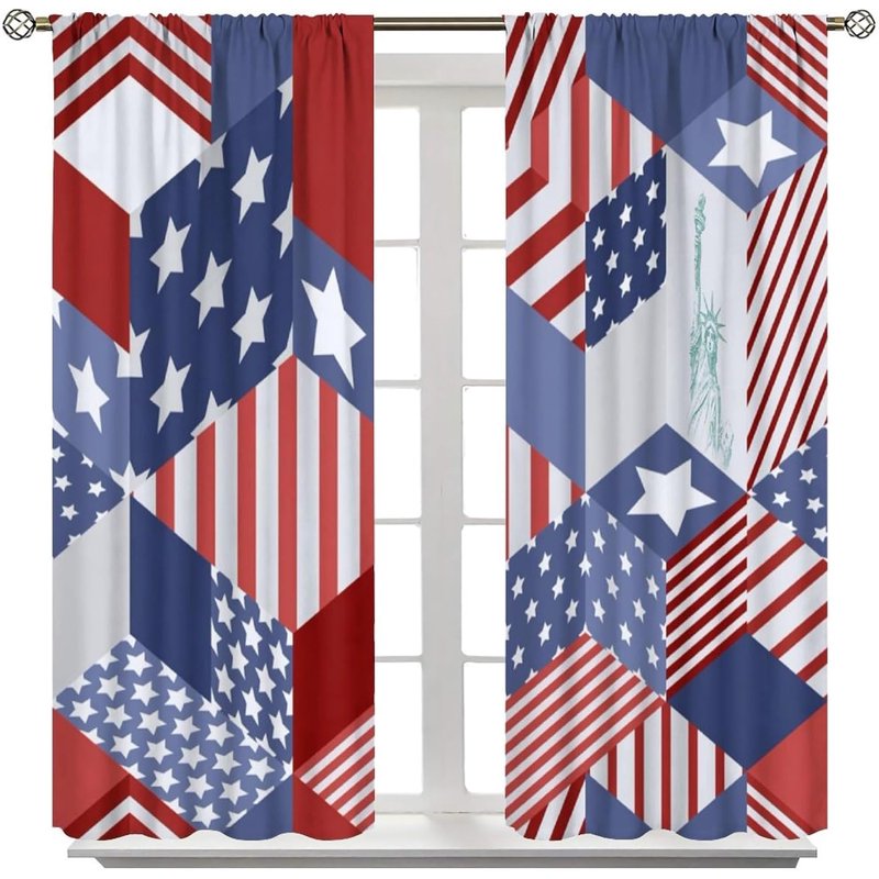 Blackout Curtains 84x84 Inches - Modern Geometric USA Flag Print Window Drapes