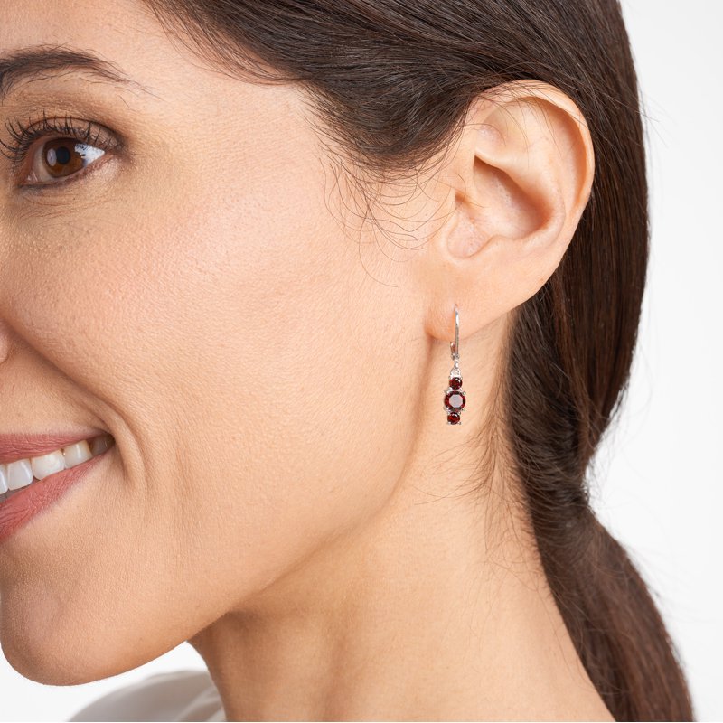 Genuine Garnet Leverback Earrings in Sterling Silver - February Birthstone Jewelry
