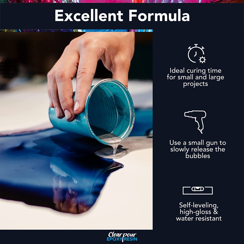 Clear Pour Epoxy Resin Kit - 1 Gallon, 2 Pieces Clear Adhesive for Tables & Countertops