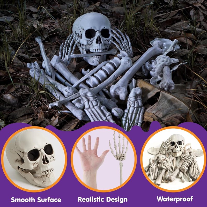Joyfy 28 Pc Halloween Skeleton Bones & Skull Kit - Indoor/Outdoor Decor, Variation: Suit