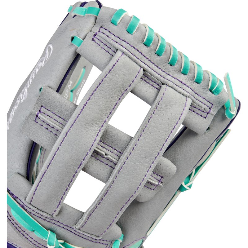 Youth Fastpitch Softball Glove 12 Inch Basket Web Gray Mint Right Hand