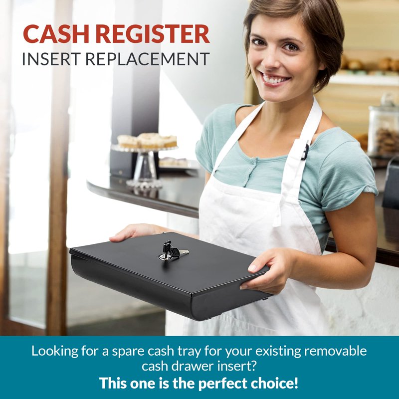 Metal Cash Drawer Tray with Locking Cover for Small Business Cash Registers