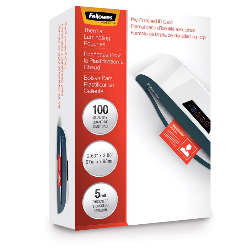 ID Badge Laminating Pouches - Glossy, Punched, 5 Mil Thickness, 100 Pack