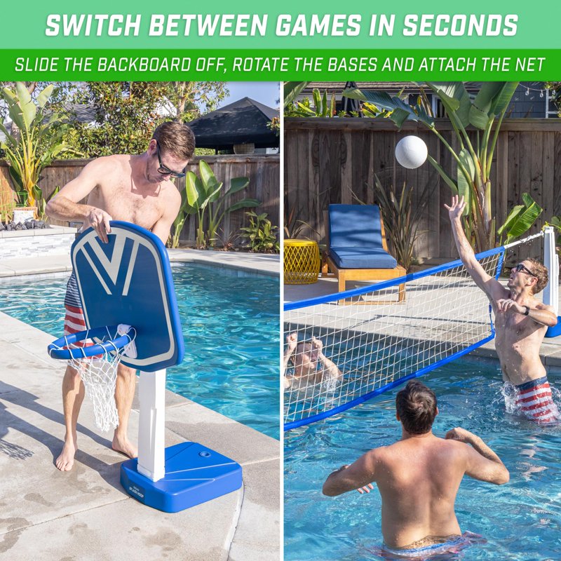 Pool Basketball and Volleyball Game Set - 2-in-1 Water Sports Equipment