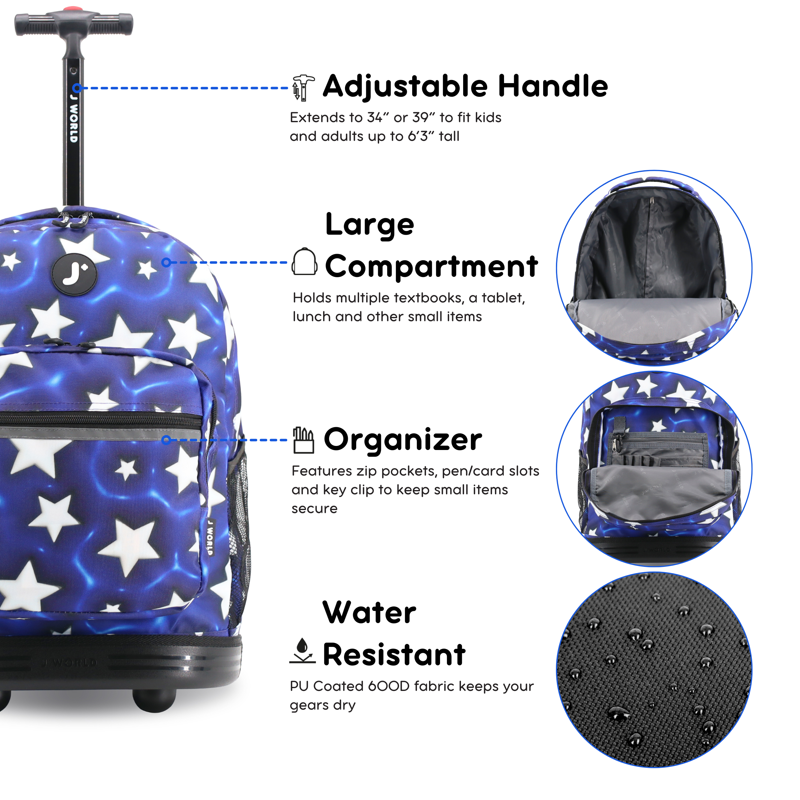 Kids Rolling Backpack for School & Travel - 18-Inch Durable Wheeled Bag with Organizer