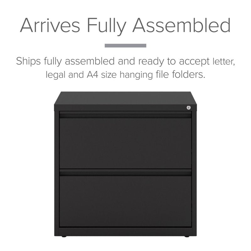 30-Inch Wide Metal 2-Drawer Lateral File Cabinet - Black Office Storage