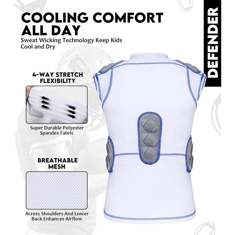 Youth Padded Football Shirt with Shoulder & Spine Protection - Compression Jersey