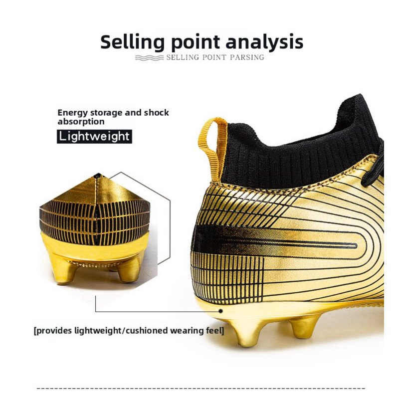 Men's Soccer Cleats High-Top Unisex Football Boots with Golden Soles - Outdoor & Indoor Training, 4, Gold
