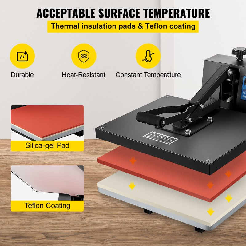 Heat Press Machine 16x20 Inch Clamshell Sublimation Transfer Printer with Teflon Coating 1700W