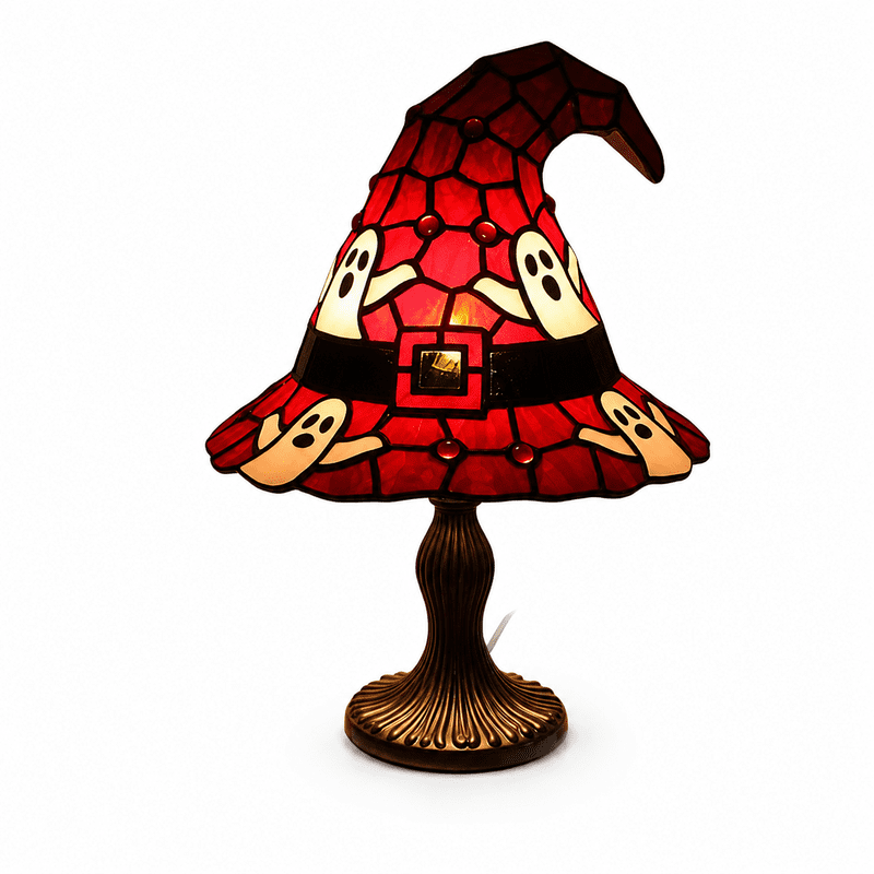 Diceymbol Halloween Stained Glass Witch Hat Lamp with Ghost Pattern – 8 Inch, K Variation