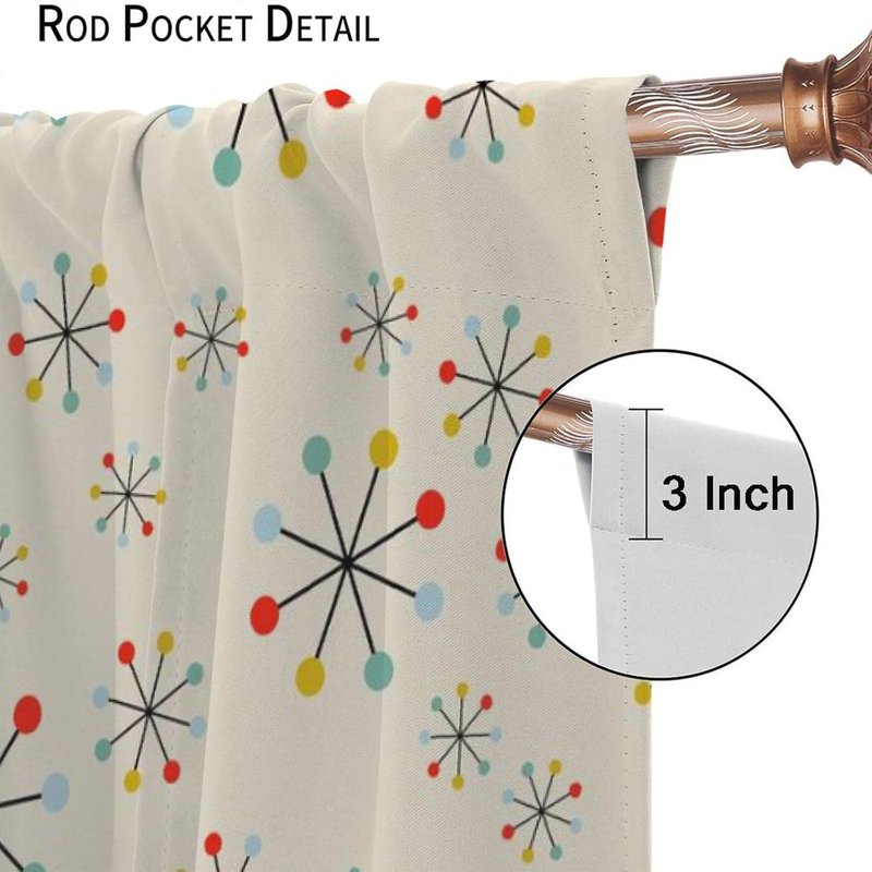 Mid Century Curtains - Repeating Atomic Space Age Design Thermal Insulated Window Drapes - 2 Panel Sets
